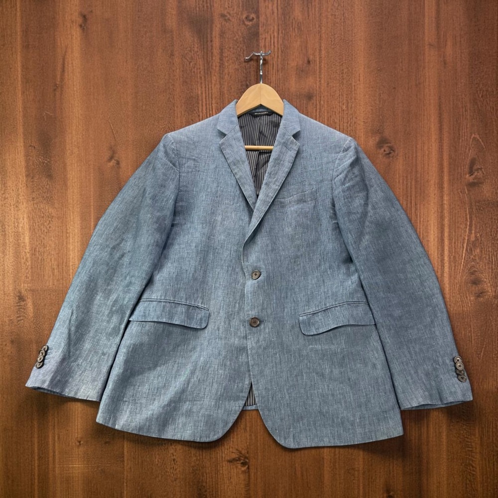 Banana Republic Slim Fit Linen Blazer Mens 40R Blue Chambray Sport Coat 2-Button